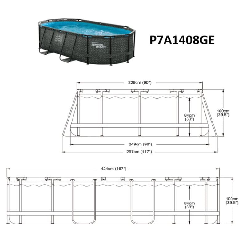 Schéma dimensions piscine dark tubulaire ovale 3x2x0,84 m